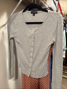 J. Crew Light Gray Long Sleeve Button-Up Knit Top